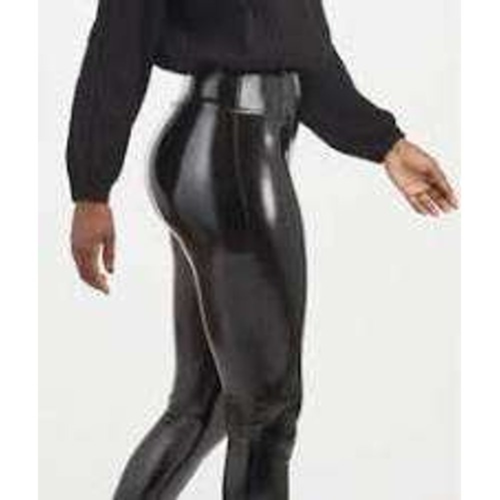 Spanx Faux Leather Patent Leggings Black High Waisted Shiny Pants Small S - Picture 2 of 12